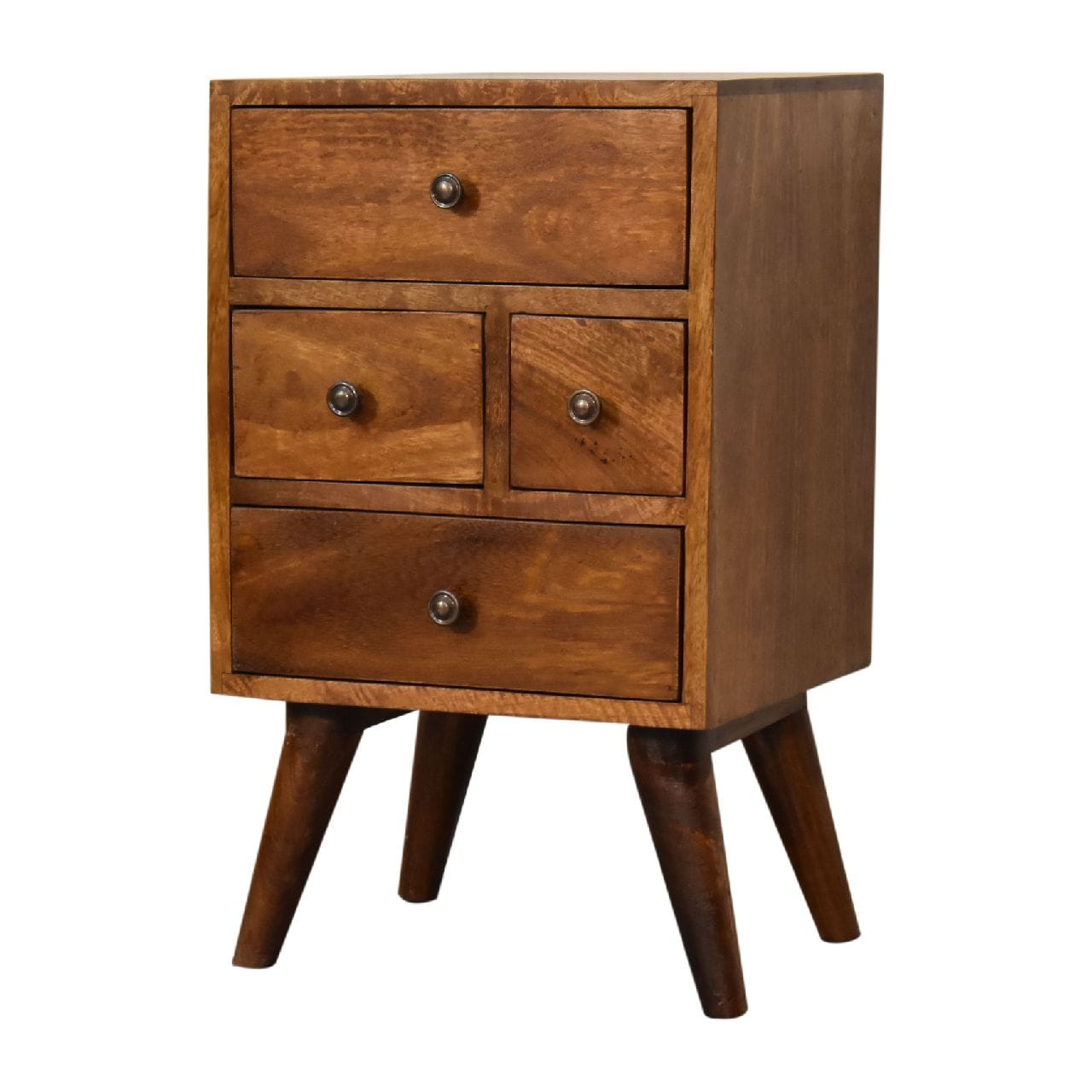 Functional 4 Drawer Multi Chestnut Nightstand - Solid Mango Wood Bedside Table for Bedroom - product view 3 showing...