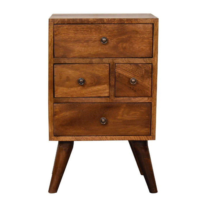 Functional 4 Drawer Multi Chestnut Nightstand - Solid Mango Wood Bedside Table for Bedroom - product view 2 showing...
