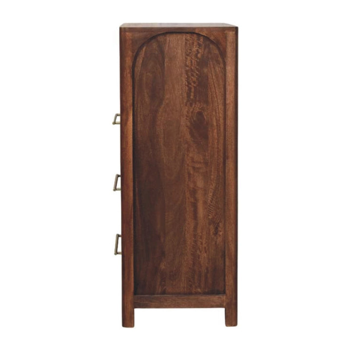 Functional Arc-Line 3 Drawer Dresser - Solid Mango Wood Storage Chest for Bedroom - product view 8 showing handcrafted...