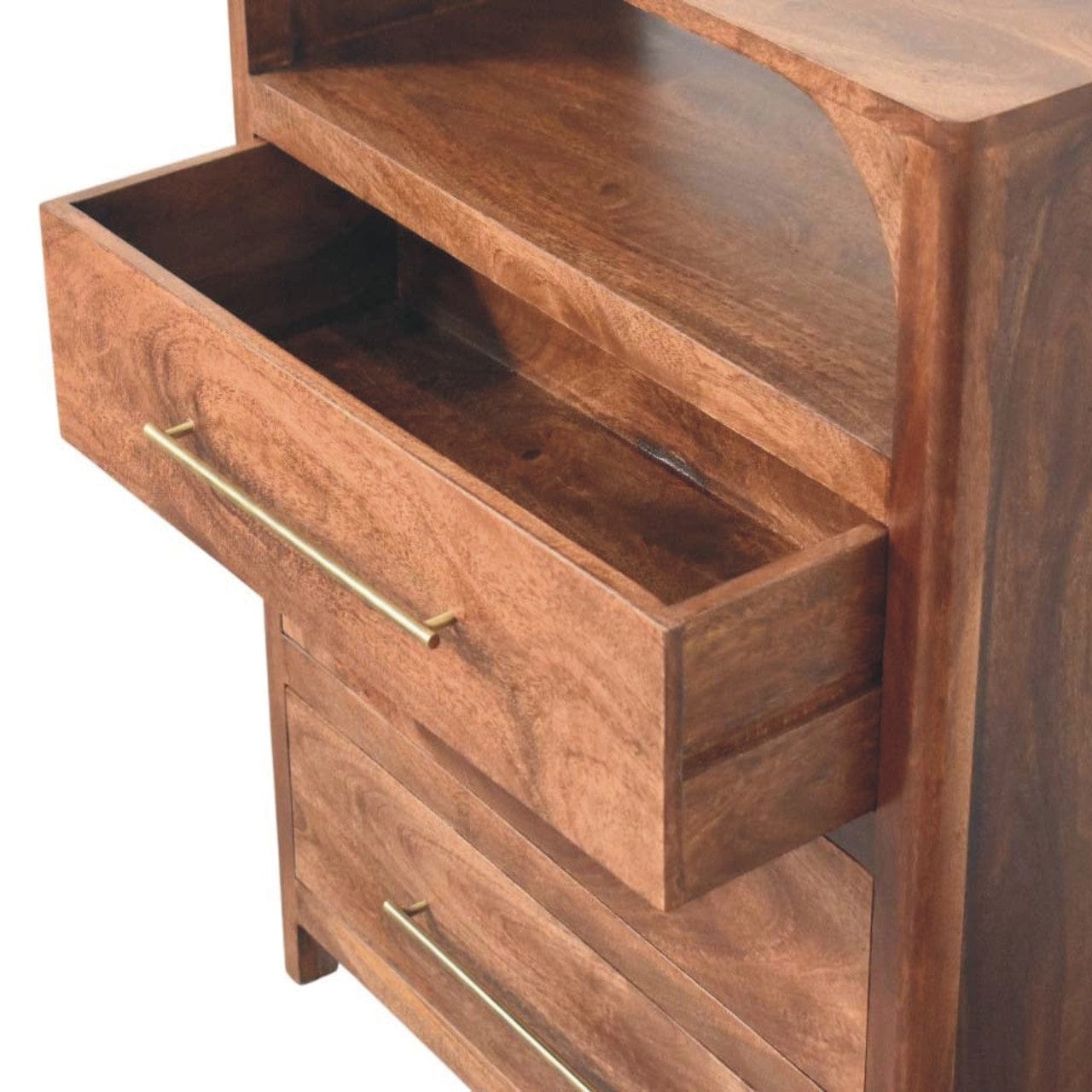Functional Arc-Line 3 Drawer Dresser - Solid Mango Wood Storage Chest for Bedroom - product view 6 showing handcrafted...