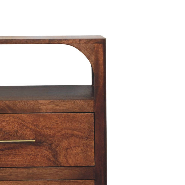 Functional Arc-Line 3 Drawer Dresser - Solid Mango Wood Storage Chest for Bedroom - product view 4 showing handcrafted...
