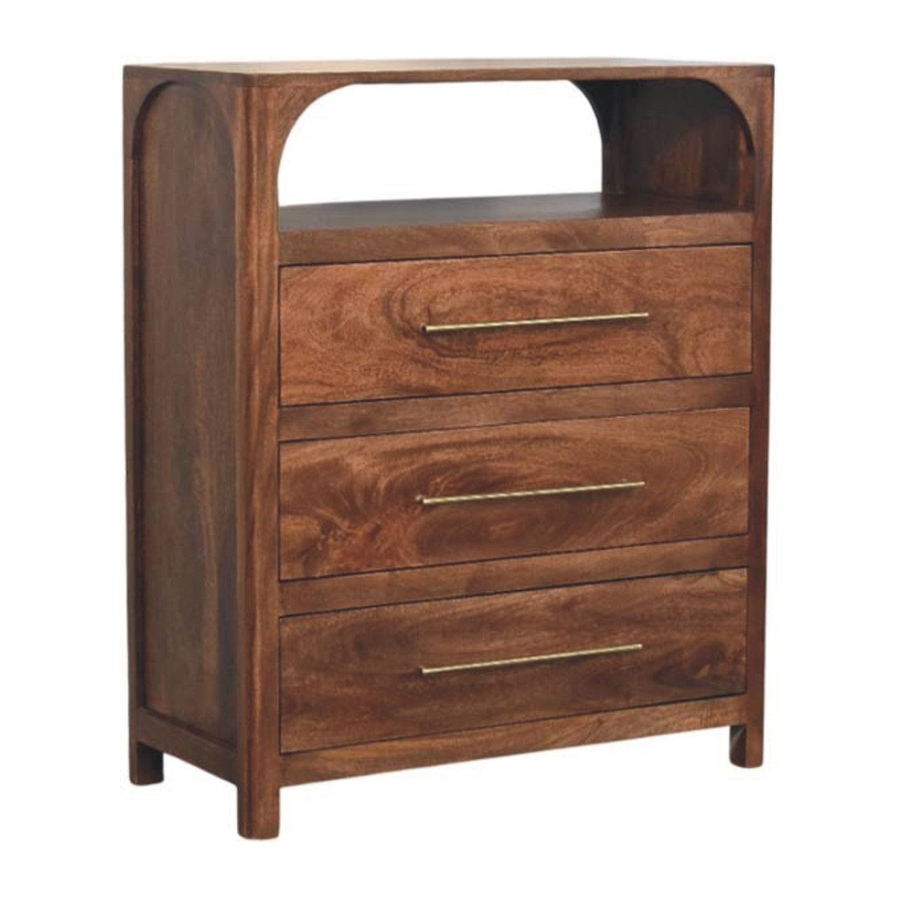 Functional Arc-Line 3 Drawer Dresser - Solid Mango Wood Storage Chest for Bedroom - product view 3 showing handcrafted...