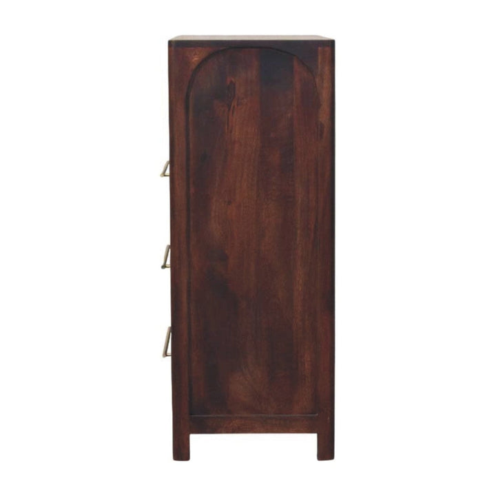 Functional Arched Edge 3 Drawer Dresser - Solid Mango Wood Storage Chest for Bedroom - product view 8 showing handcrafted...
