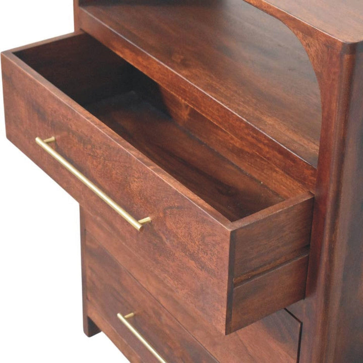 Functional Arched Edge 3 Drawer Dresser - Solid Mango Wood Storage Chest for Bedroom - product view 6 showing handcrafted...