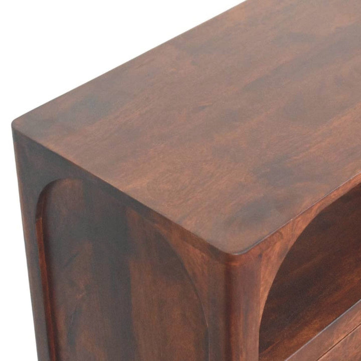 Functional Arched Edge 3 Drawer Dresser - Solid Mango Wood Storage Chest for Bedroom - product view 5 showing handcrafted...