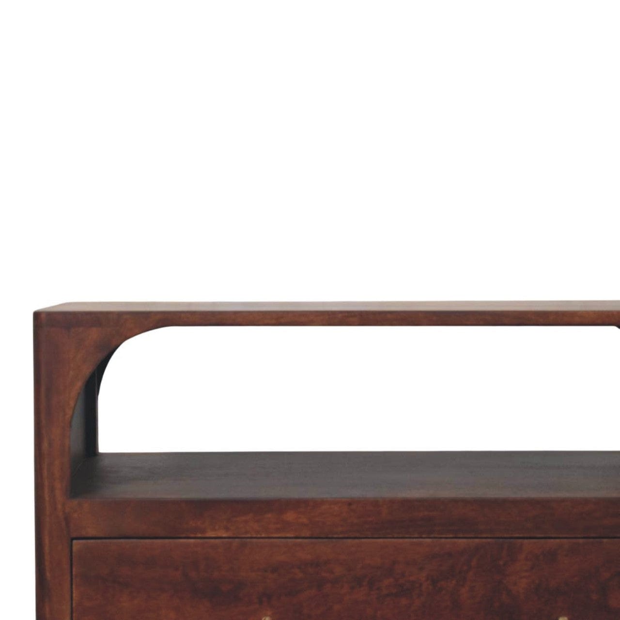 Functional Arched Edge 3 Drawer Dresser - Solid Mango Wood Storage Chest for Bedroom - product view 4 showing handcrafted...