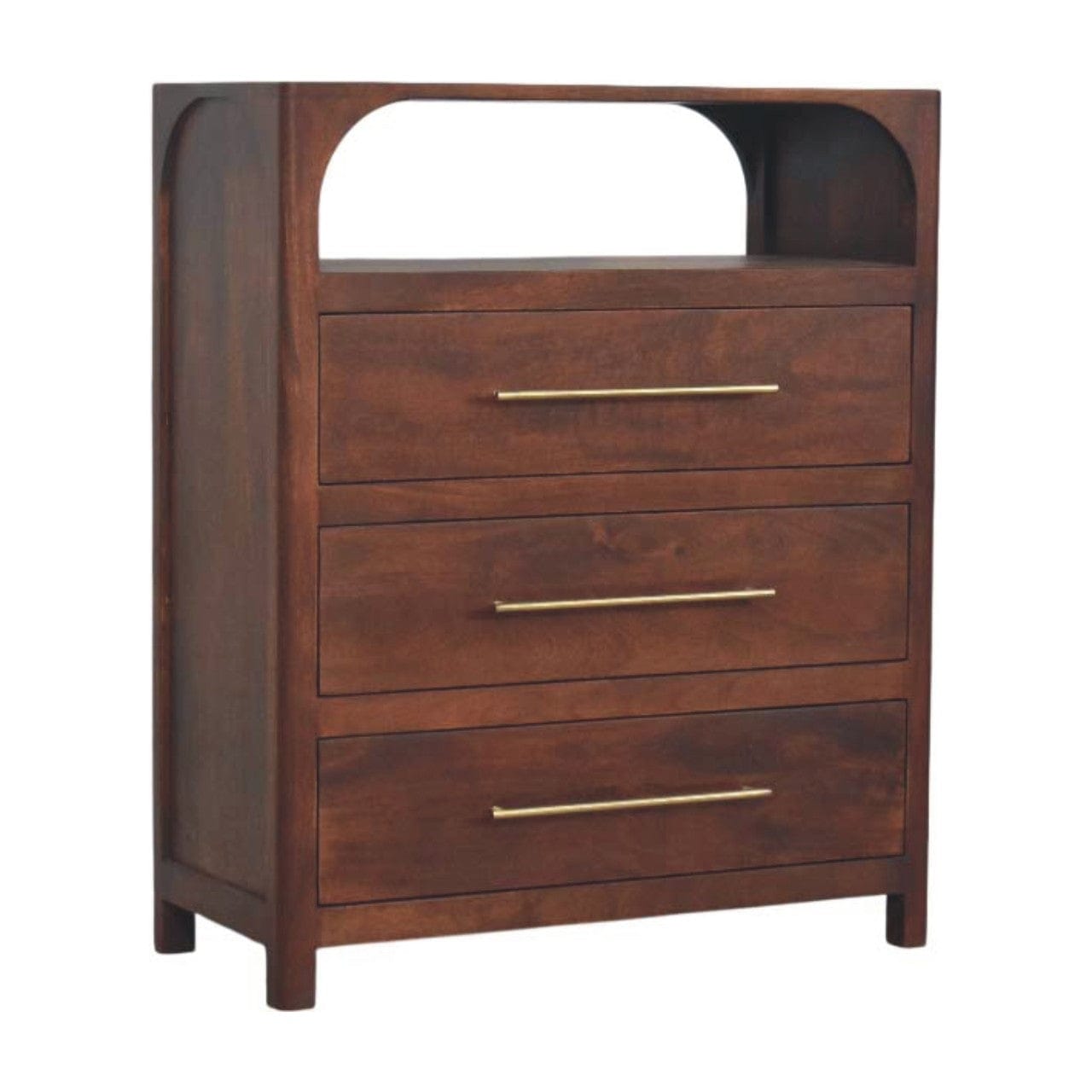 Functional Arched Edge 3 Drawer Dresser - Solid Mango Wood Storage Chest for Bedroom - product view 3 showing handcrafted...