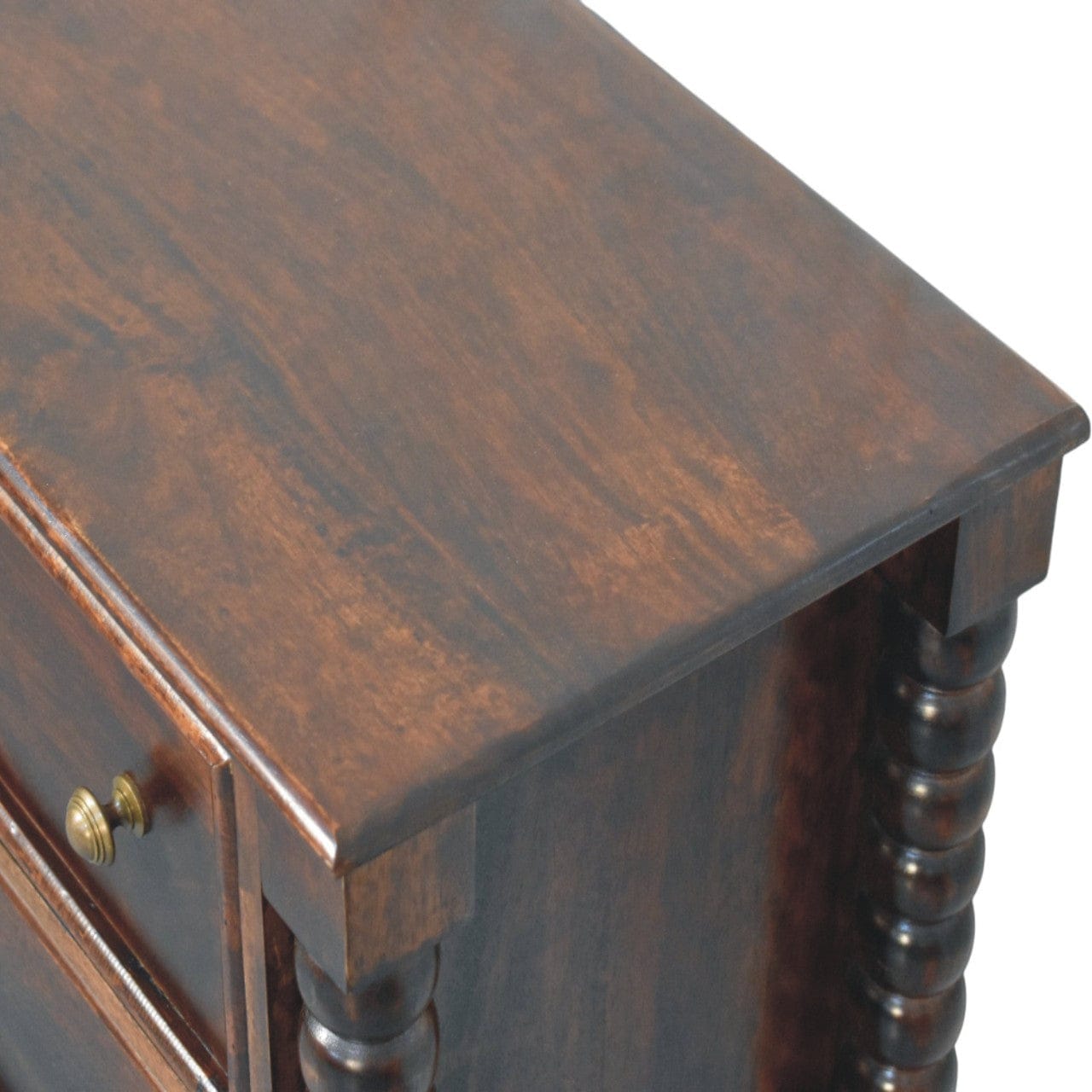 Functional Barclay 3 Drawer Dresser - Solid Mango Wood Storage Chest for Bedroom - product view 4 showing handcrafted...