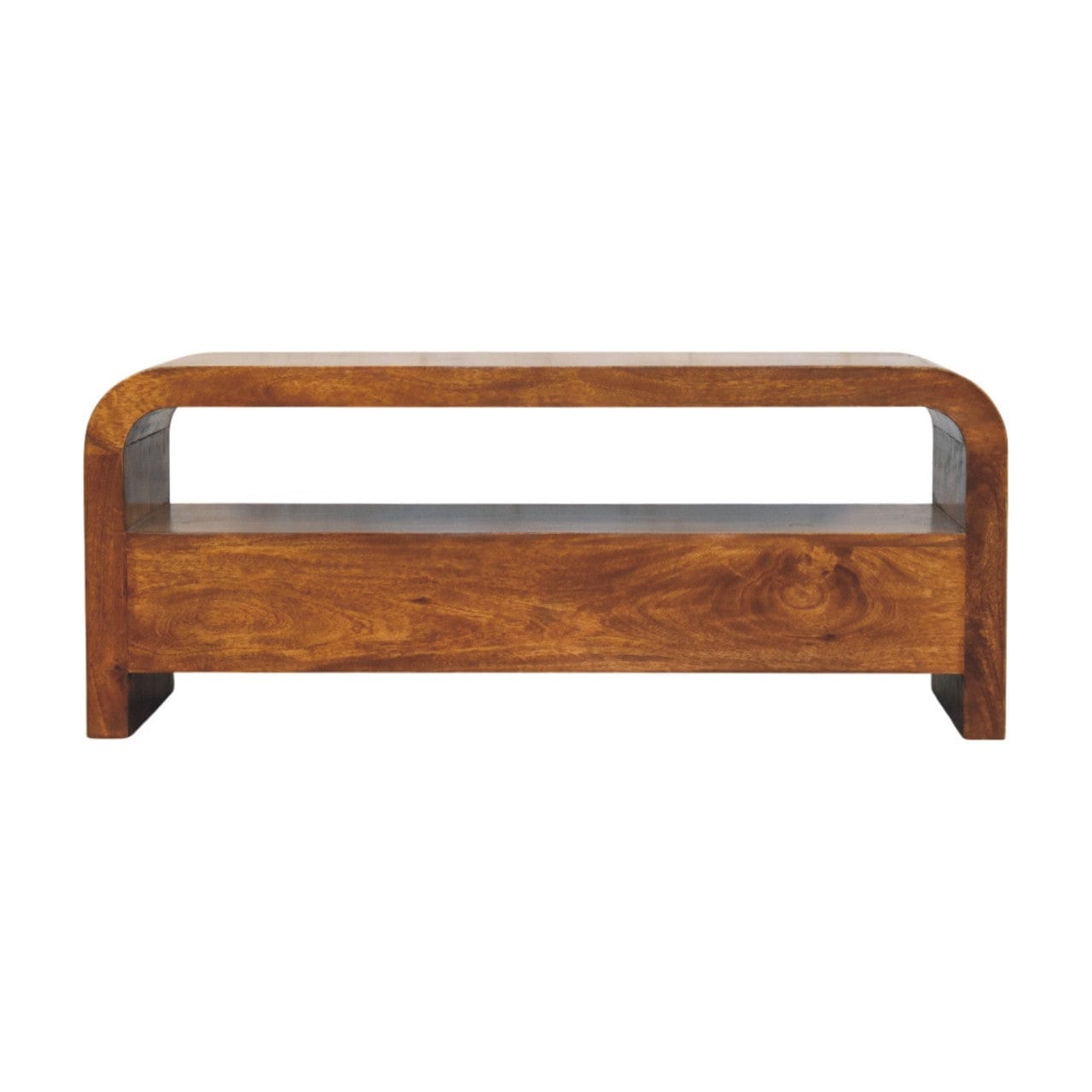 Functional Darcy 3 drawer Open Shelf Chestnut TV Stand - Solid Mango Wood Entertainment Center for Living Room - product...