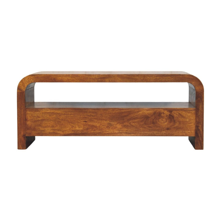 Functional Darcy 3 drawer Open Shelf Chestnut TV Stand - Solid Mango Wood Entertainment Center for Living Room - product...