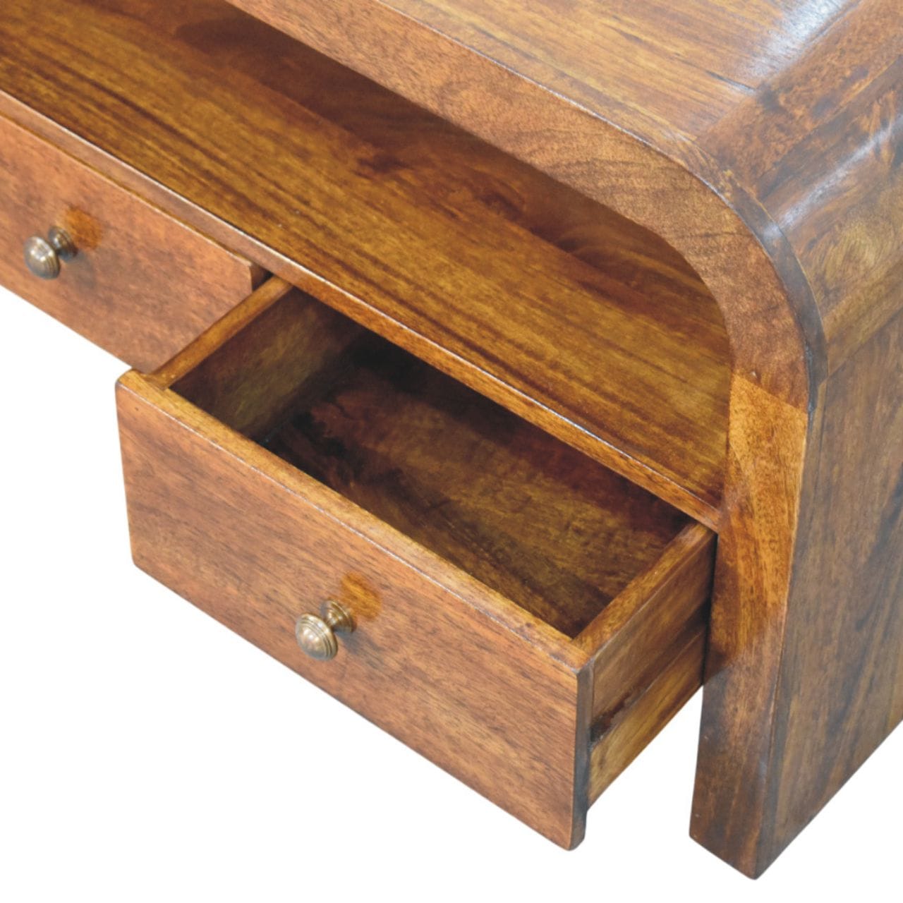 Functional Darcy 3 drawer Open Shelf Chestnut TV Stand - Solid Mango Wood Entertainment Center for Living Room - product...