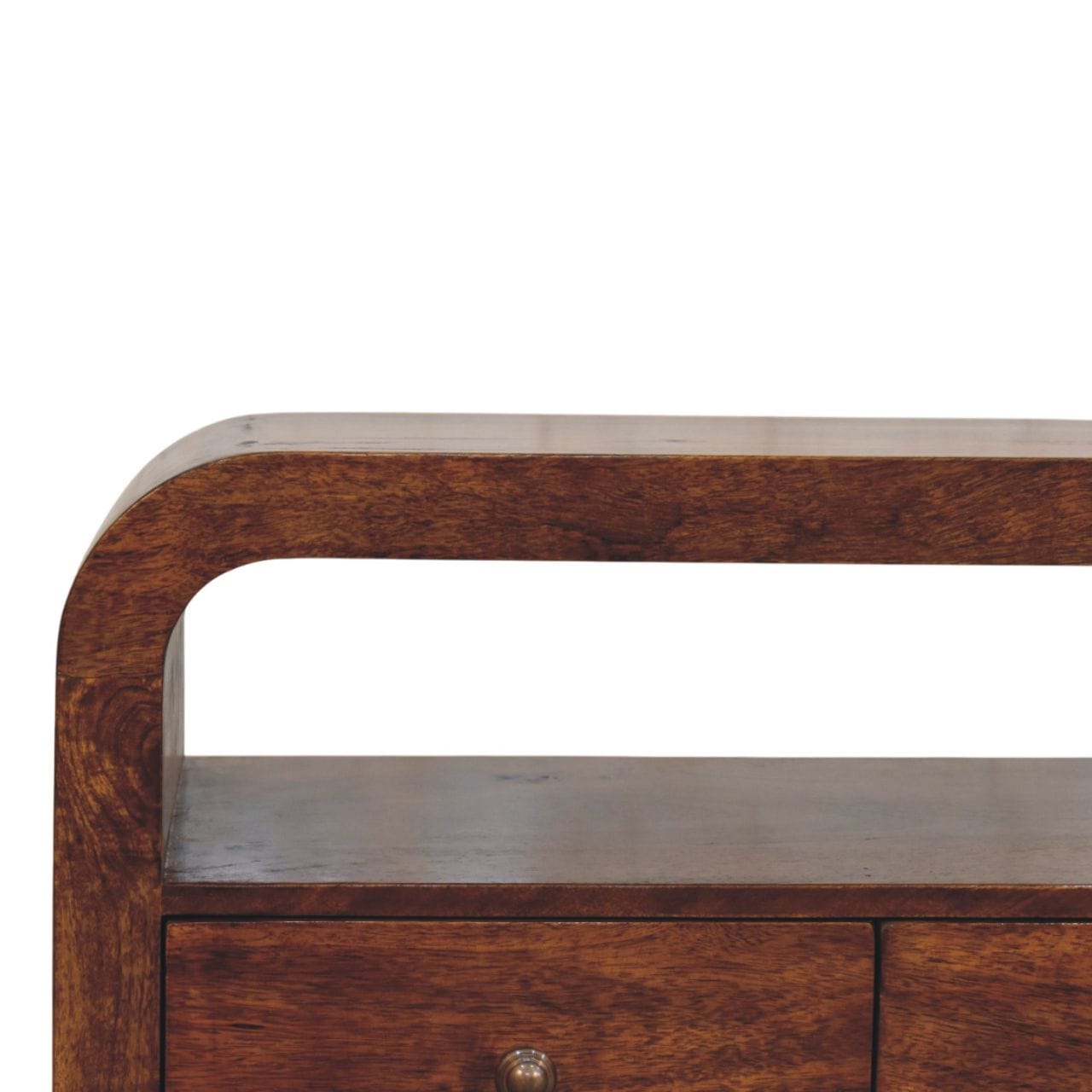 Functional Darcy 3 drawer Open Shelf Chestnut TV Stand - Solid Mango Wood Entertainment Center for Living Room - product...