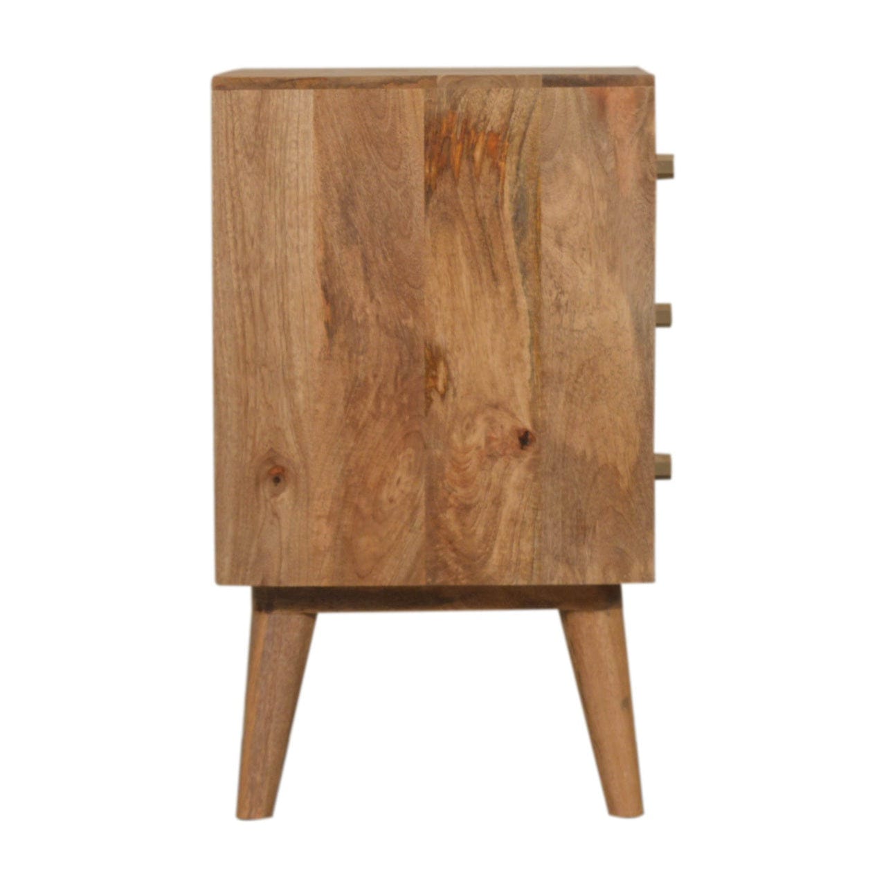 Functional Dice 3 Drawer Nightstand - Solid Mango Wood Bedside Table for Bedroom - product view 7 showing handcrafted...