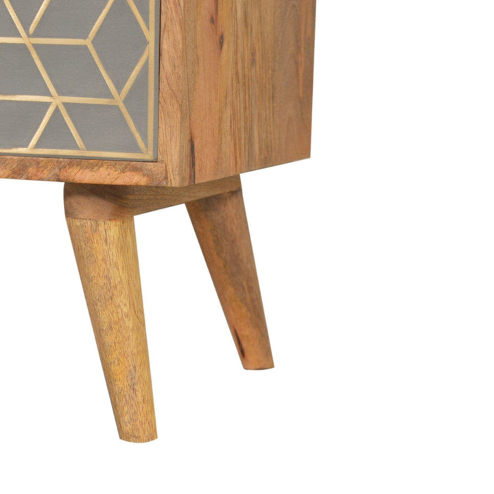 Functional Dice 3 Drawer Nightstand - Solid Mango Wood Bedside Table for Bedroom - product view 6 showing handcrafted...