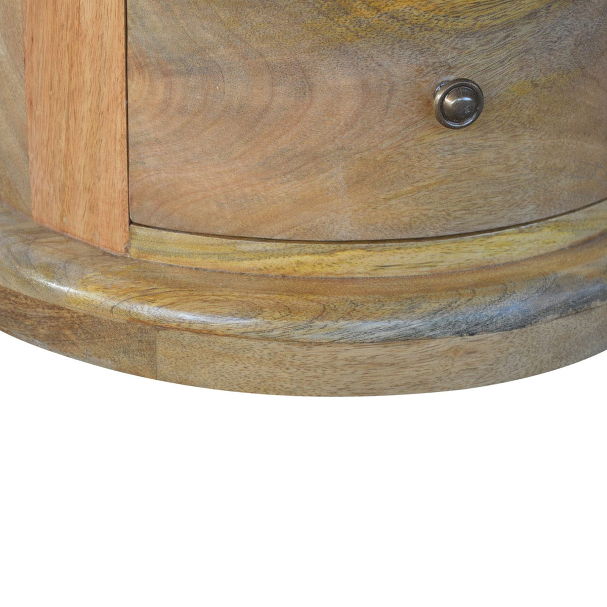 Functional Granary 3 Drawer Drum in Solid Mango Wood - product view 4 showing handcrafted solid mango wood furniture