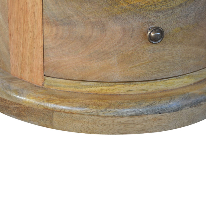Functional Granary 3 Drawer Drum in Solid Mango Wood - product view 4 showing handcrafted solid mango wood furniture