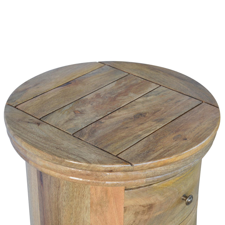 Functional Granary 3 Drawer Drum in Solid Mango Wood - product view 3 showing handcrafted solid mango wood furniture