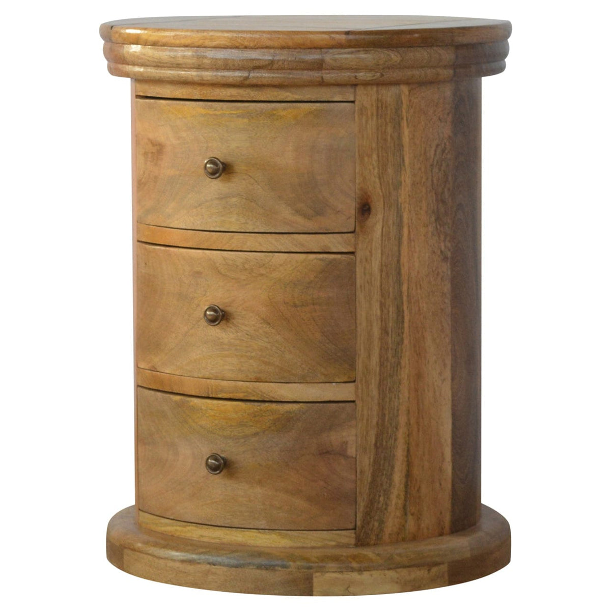 Functional Granary 3 Drawer Drum in Solid Mango Wood - product view 2 showing handcrafted solid mango wood furniture