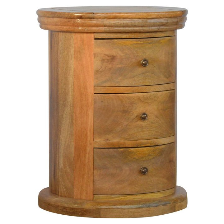 Functional Granary 3 Drawer Drum in Solid Mango Wood - main view showing handcrafted solid mango wood furniture
