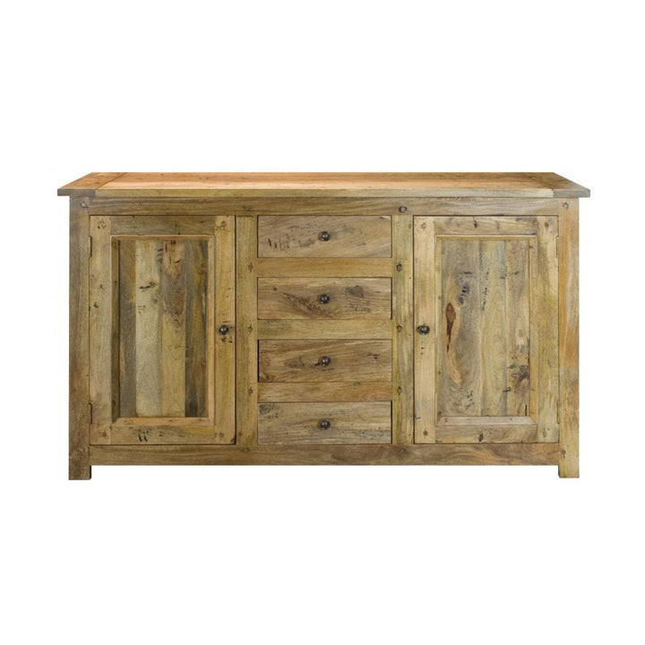 Functional Granary 4 Drawer Sideboard - Solid Mango Wood Buffet Cabinet for Dining Room - main view showing handcrafted...