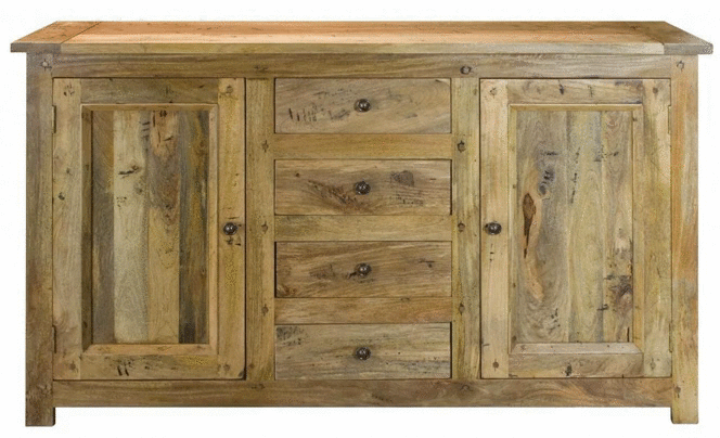 Functional Granary 4 Drawer Sideboard - Solid Mango Wood Buffet Cabinet for Dining Room - product view 6 showing...