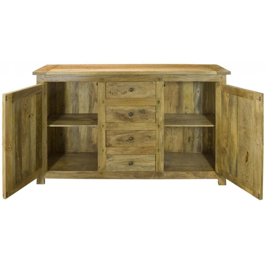 Functional Granary 4 Drawer Sideboard - Solid Mango Wood Buffet Cabinet for Dining Room - product view 4 showing...