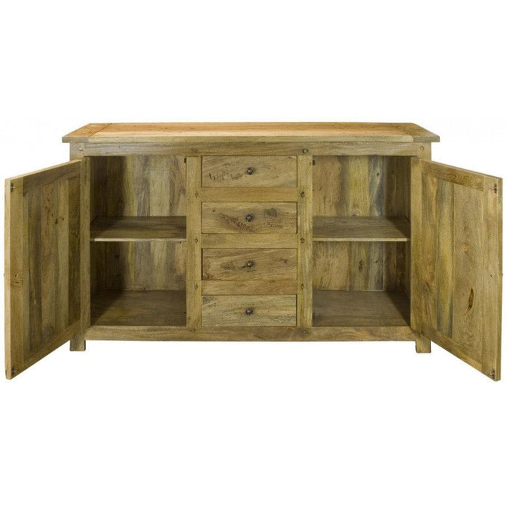 Functional Granary 4 Drawer Sideboard - Solid Mango Wood Buffet Cabinet for Dining Room - product view 4 showing...