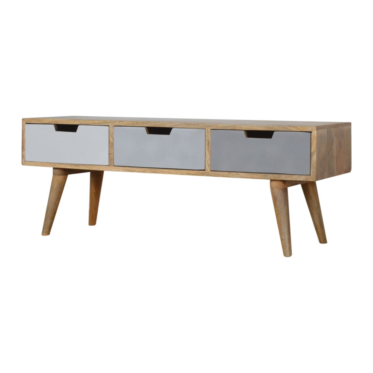 Functional Grey Painted 3 Drawer TV Stand - Solid Mango Wood Entertainment Center for Living Room - product view 2...