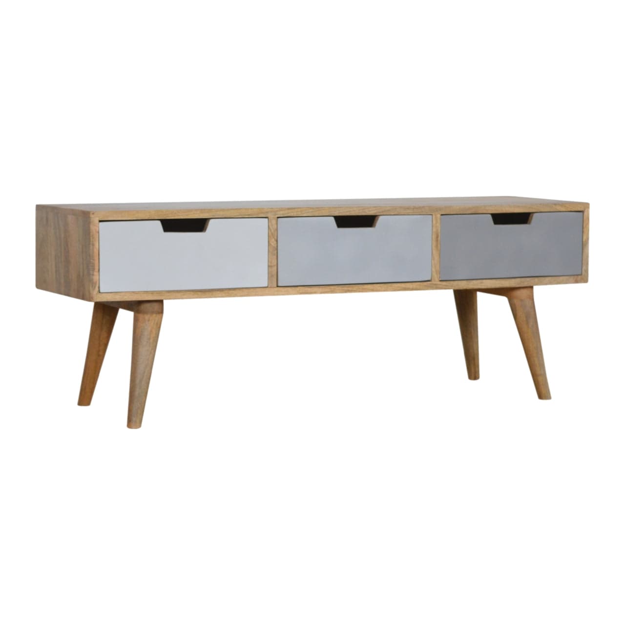 Functional Grey Painted 3 Drawer TV Stand - Solid Mango Wood Entertainment Center for Living Room - main view showing...