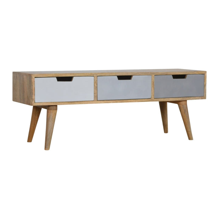 Functional Grey Painted 3 Drawer TV Stand - Solid Mango Wood Entertainment Center for Living Room - main view showing...