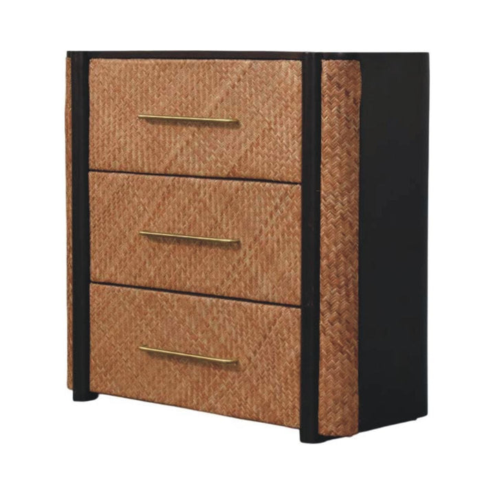 Functional Havana Weave 3 Drawer Dresser - Solid Mango Wood Storage Chest for Bedroom - product view 2 showing...