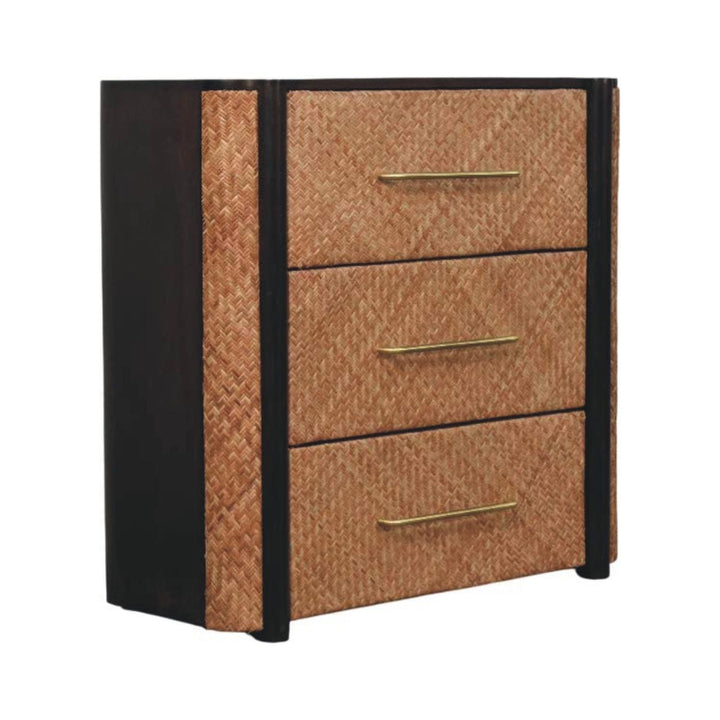 Functional Havana Weave 3 Drawer Dresser - Solid Mango Wood Storage Chest for Bedroom - main view showing handcrafted...