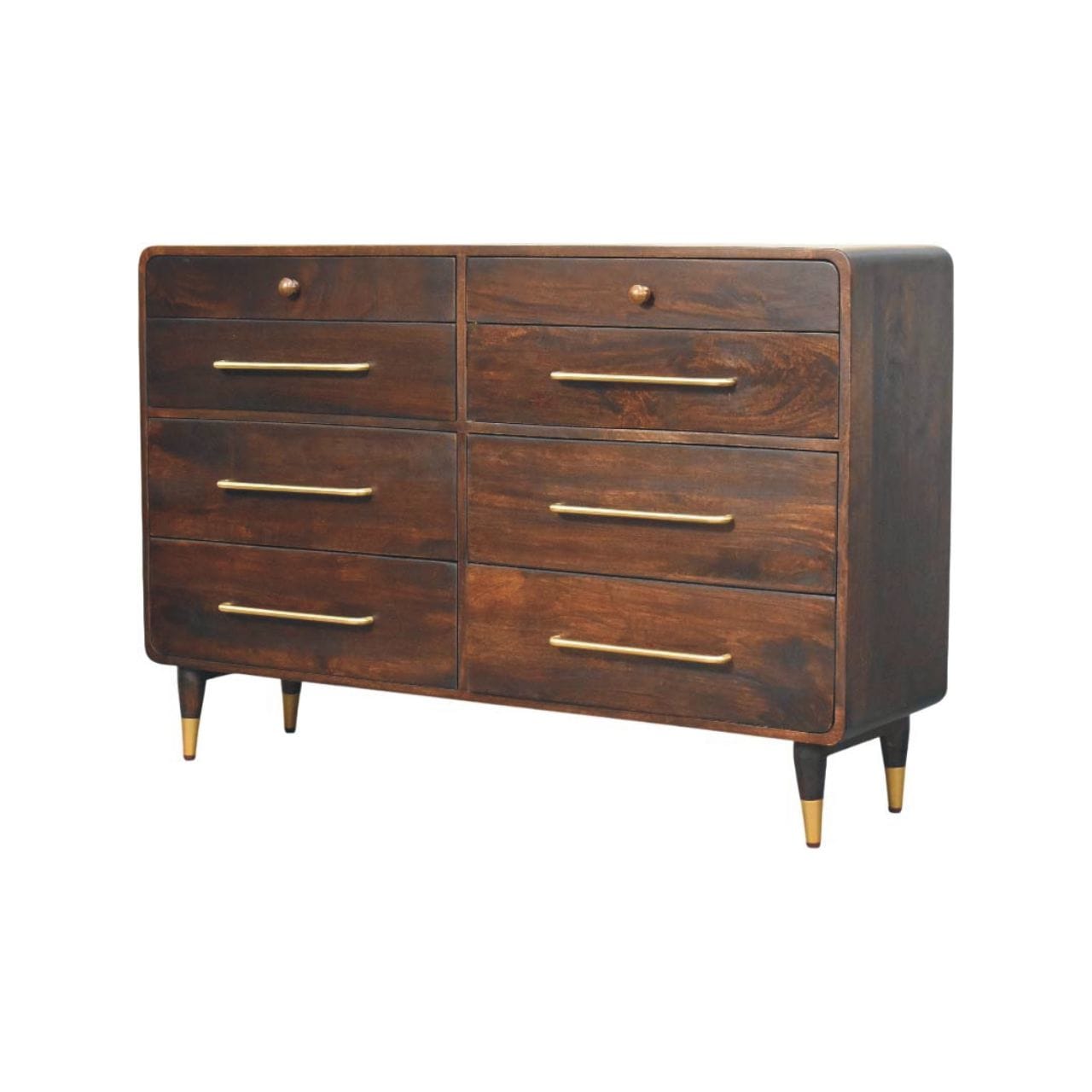 Functional Hudson 8 Drawer Dresser - Solid Mango Wood Storage Chest for Bedroom - product view 3 showing handcrafted...