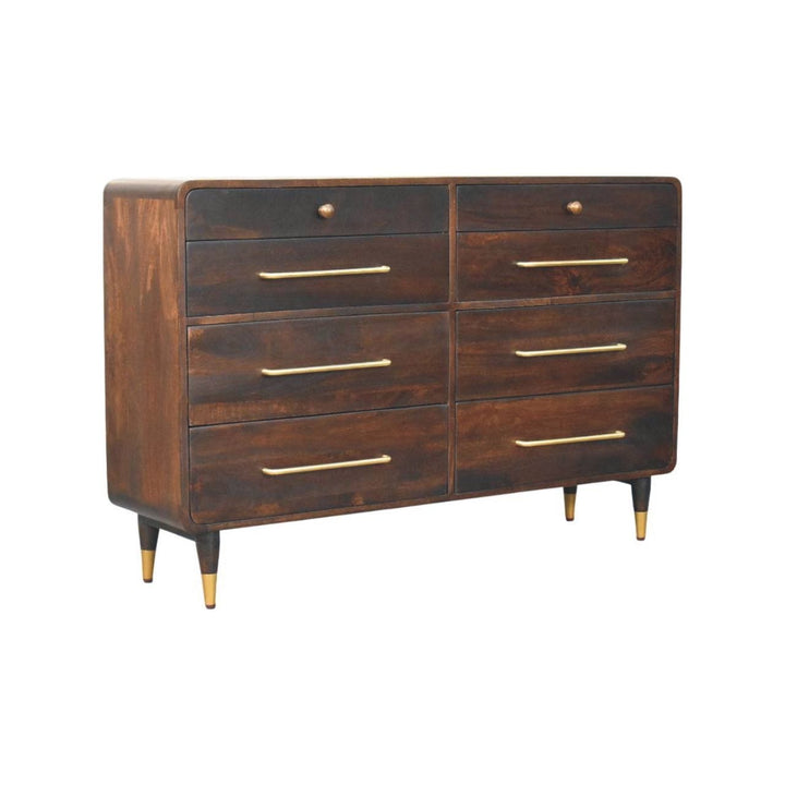 Functional Hudson 8 Drawer Dresser - Solid Mango Wood Storage Chest for Bedroom - product view 2 showing handcrafted...