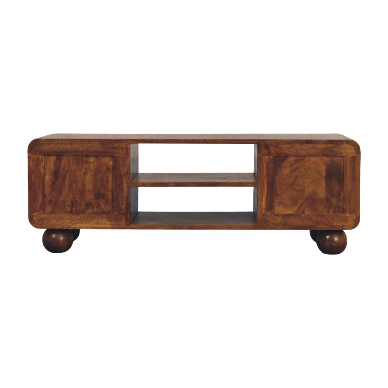 Functional Larissa 4 Drawer Chestnut TV Stand - Solid Mango Wood Entertainment Center for Living Room - product view 9...