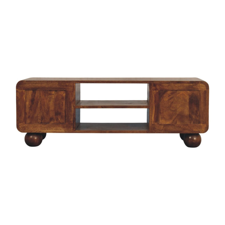 Functional Larissa 4 Drawer Chestnut TV Stand - Solid Mango Wood Entertainment Center for Living Room - product view 9...