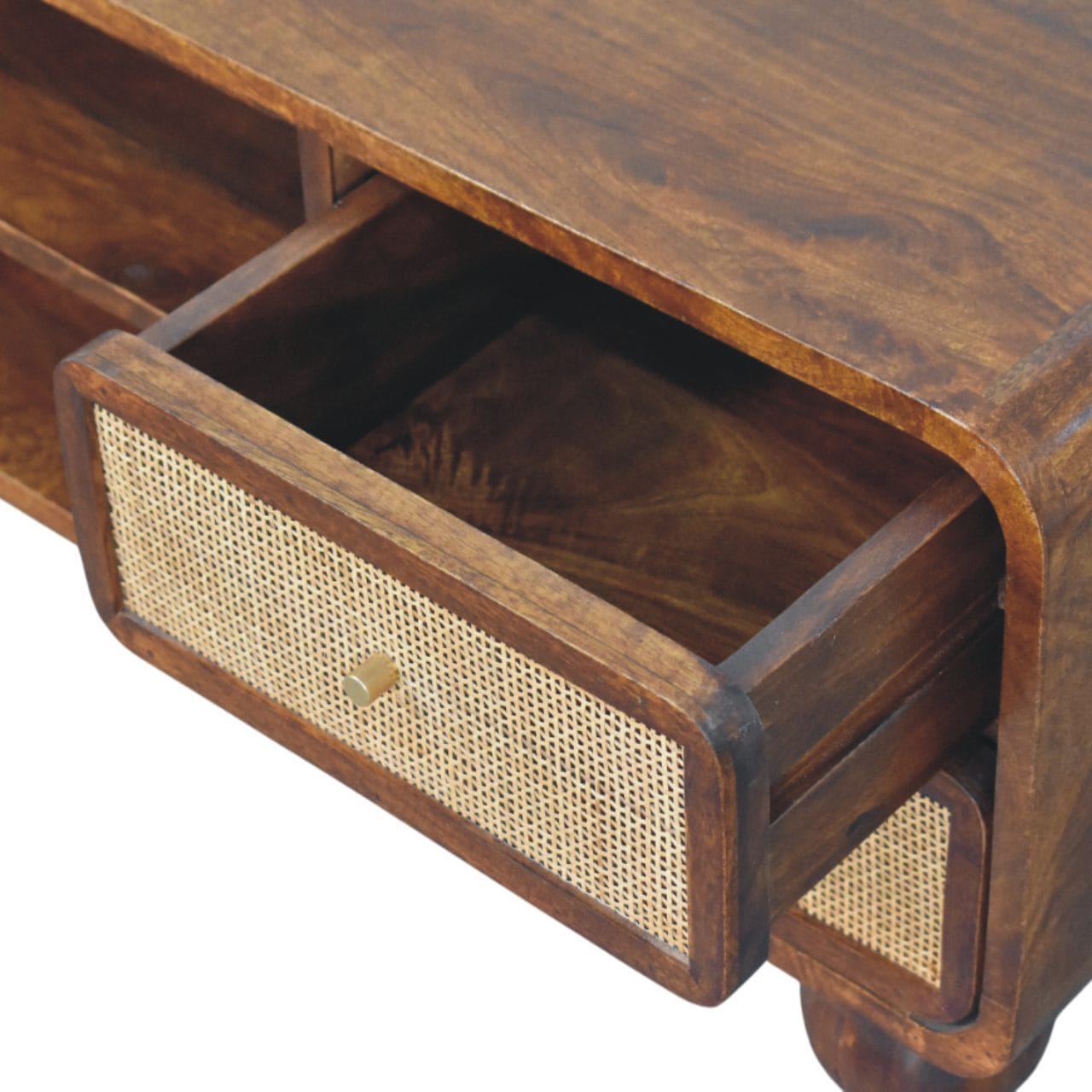 Functional Larissa 4 Drawer Chestnut TV Stand - Solid Mango Wood Entertainment Center for Living Room - product view 6...