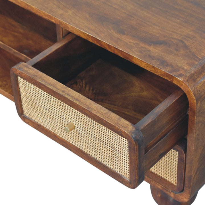 Functional Larissa 4 Drawer Chestnut TV Stand - Solid Mango Wood Entertainment Center for Living Room - product view 6...