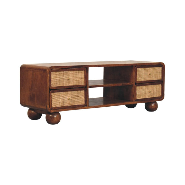 Functional Larissa 4 Drawer Chestnut TV Stand - Solid Mango Wood Entertainment Center for Living Room - product view 3...