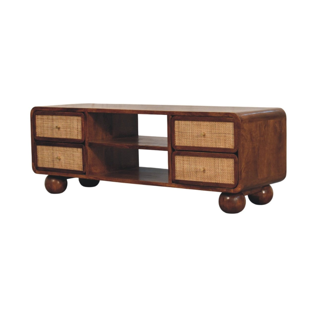 Functional Larissa 4 Drawer Chestnut TV Stand - Solid Mango Wood Entertainment Center for Living Room - product view 2...