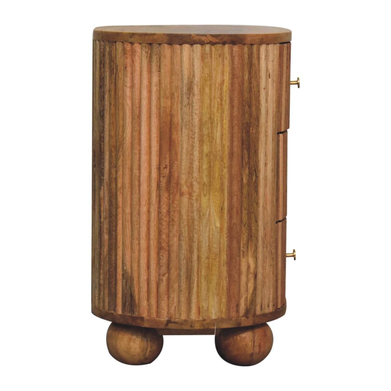 Functional Soba Ball 3 Drawer Nightstand - Solid Mango Wood Bedside Table for Bedroom - product view 9 showing...