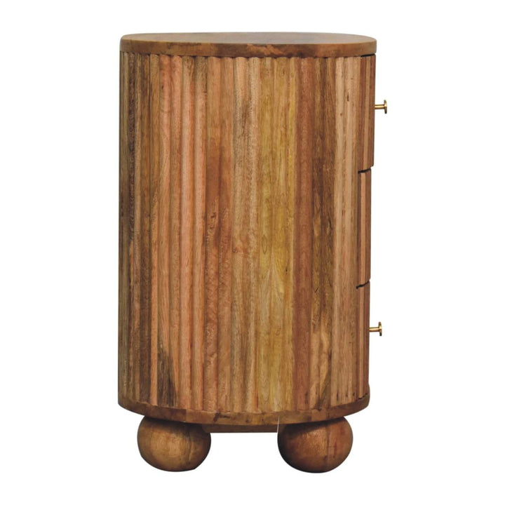 Functional Soba Ball 3 Drawer Nightstand - Solid Mango Wood Bedside Table for Bedroom - product view 9 showing...
