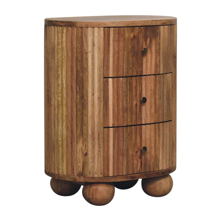 Functional Soba Ball 3 Drawer Nightstand - Solid Mango Wood Bedside Table for Bedroom - product view 4 showing...