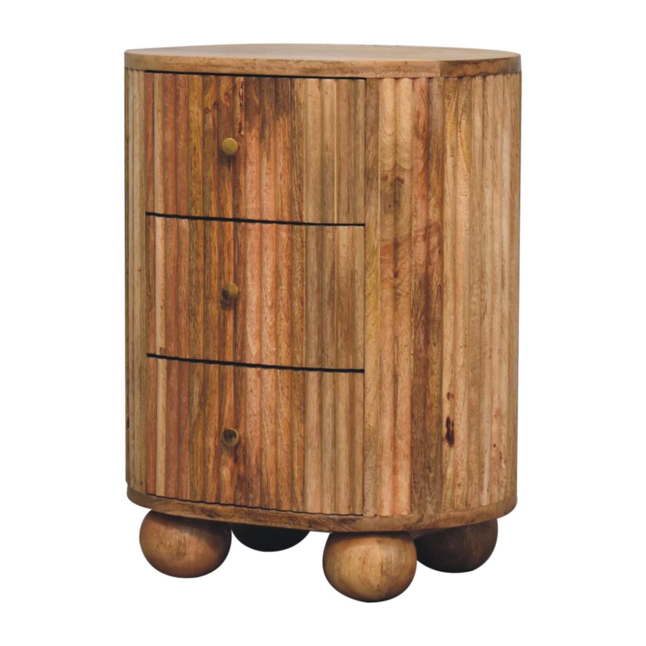 Functional Soba Ball 3 Drawer Nightstand - Solid Mango Wood Bedside Table for Bedroom - product view 3 showing...