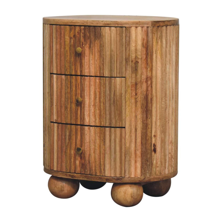 Functional Soba Ball 3 Drawer Nightstand - Solid Mango Wood Bedside Table for Bedroom - product view 3 showing...