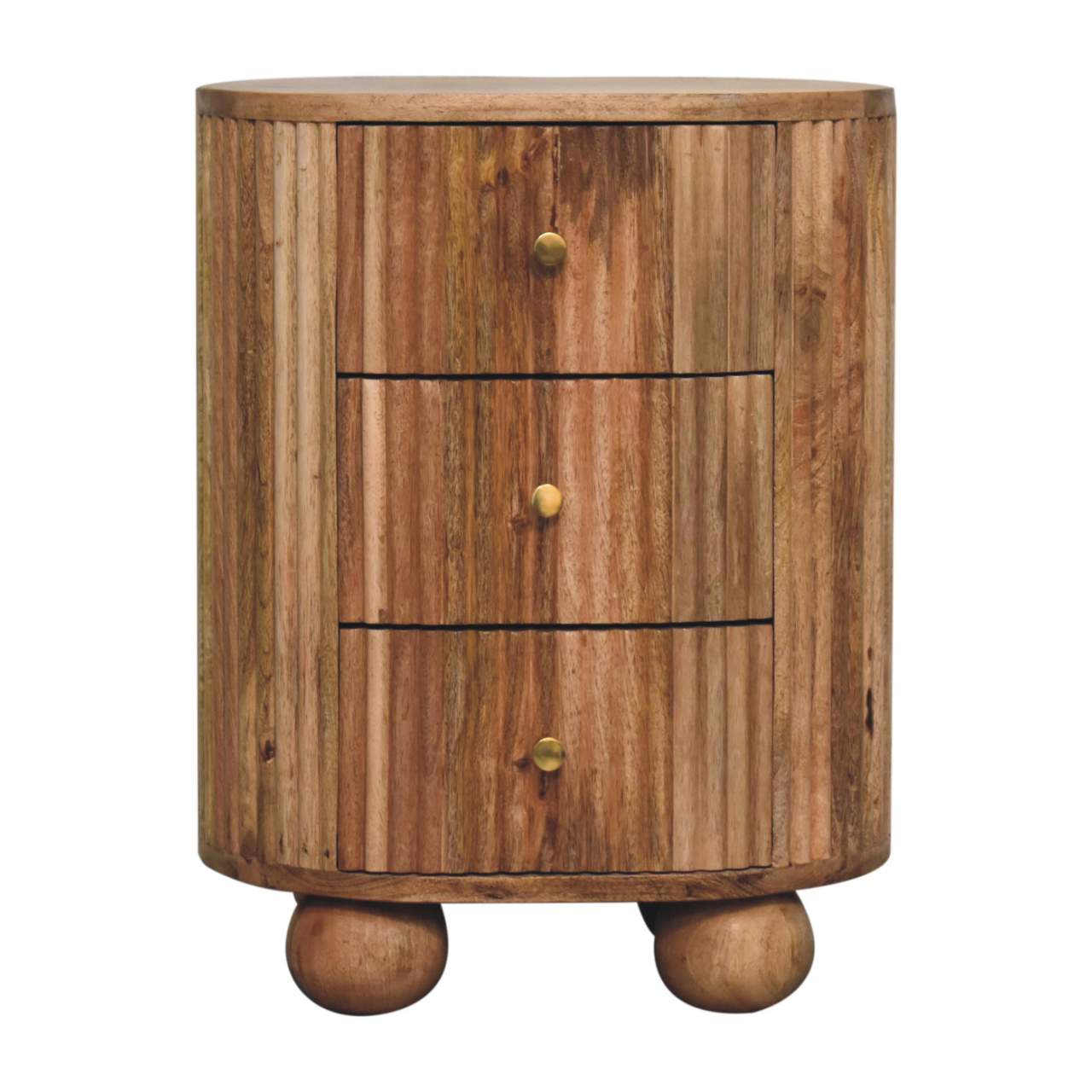 Functional Soba Ball 3 Drawer Nightstand - Solid Mango Wood Bedside Table for Bedroom - product view 2 showing...
