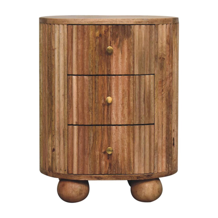 Functional Soba Ball 3 Drawer Nightstand - Solid Mango Wood Bedside Table for Bedroom - product view 2 showing...