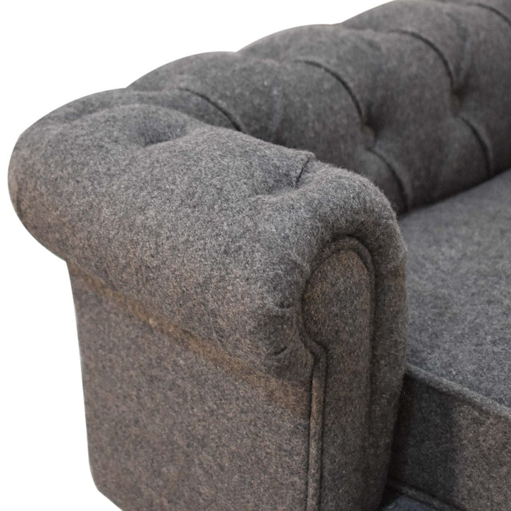 Battleship Tweed Button Pet Bed - Solid Mango Wood Dog Sofa for Home - product view 4 showing handcrafted solid mango...