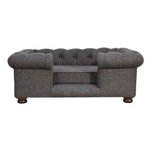 Battleship Tweed Button Pet Bed - Solid Mango Wood Dog Sofa for Home - main view showing handcrafted solid mango wood...