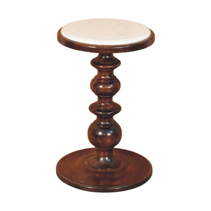 Bellmont Marble-Top End Table - Solid Mango Wood Side Table for Living Room - product view 2 showing handcrafted solid...